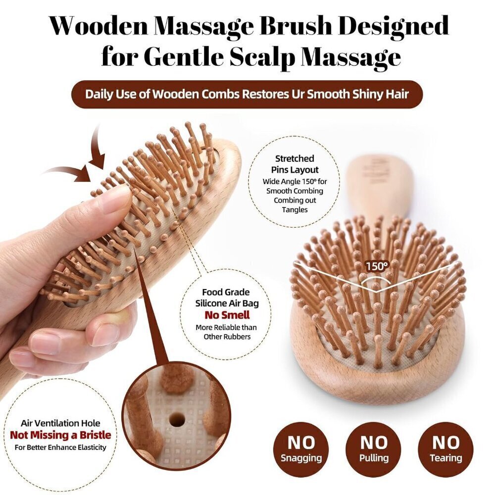 Wooden Hair Brush and Comb, One-piece Design, Reduce Frizz and Static, Massage S - Picture 3 of 7